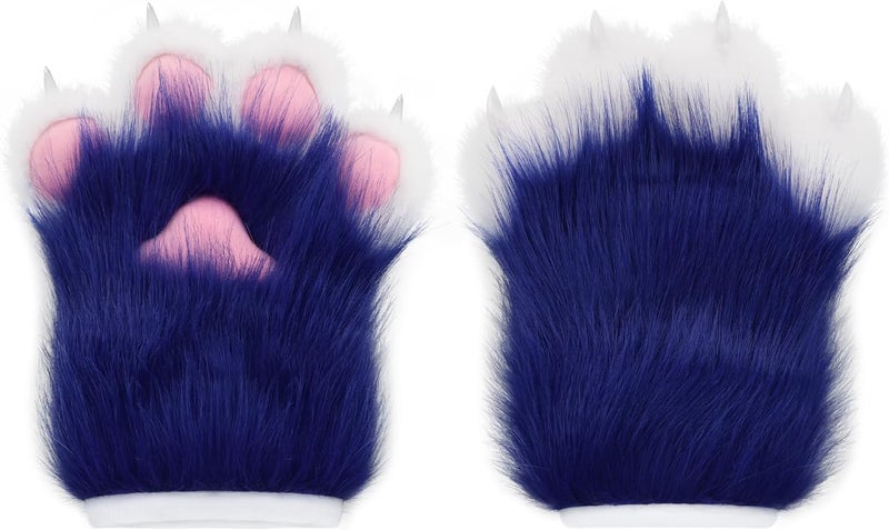 HAOAN Furry Faux Fur Fox Cat Paws Gloves Animal Fursuit Mittens Halloween Christmas Cosplay Costume Props - Image 1